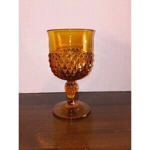 Indiana Glass Goblet Amber Colored Diamond Point 6 1/2"×4" 11" Diameter Vintage